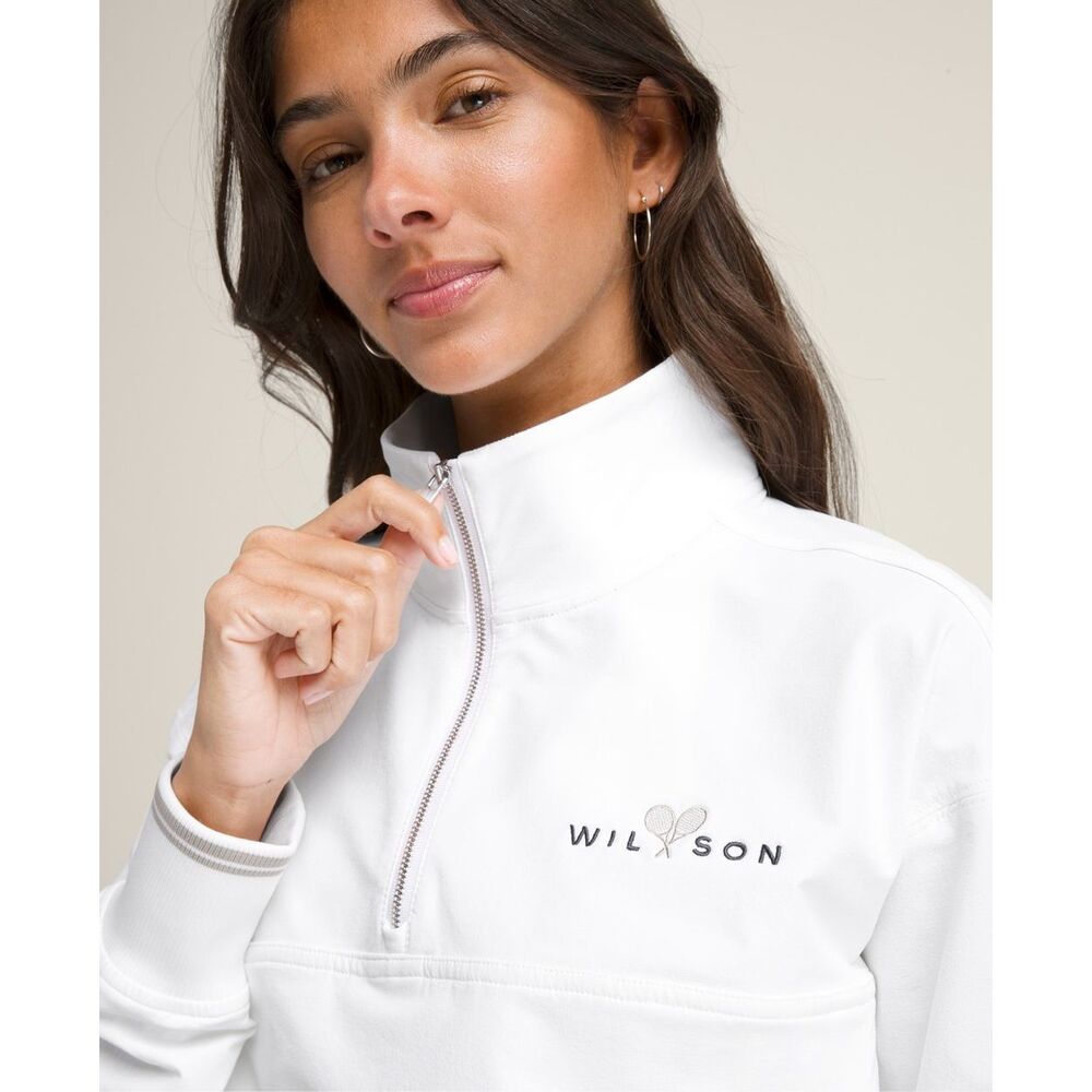 Wilson Davenport Woven Popover White Cropped Quarter Zip Jacket Size Large - Picture 3 of 16